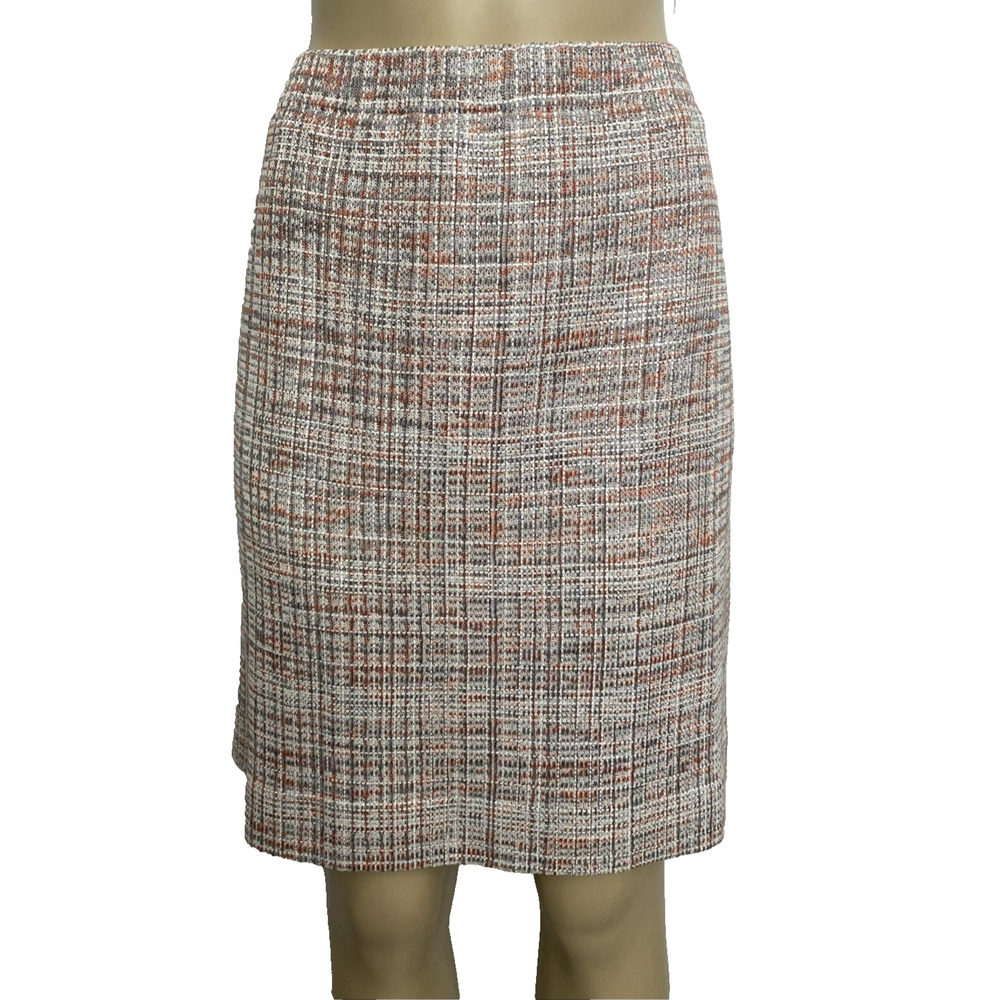 St John Couture Knit Skirt Pencil Straight Mini Knee Red Gray Paillette 16 XL